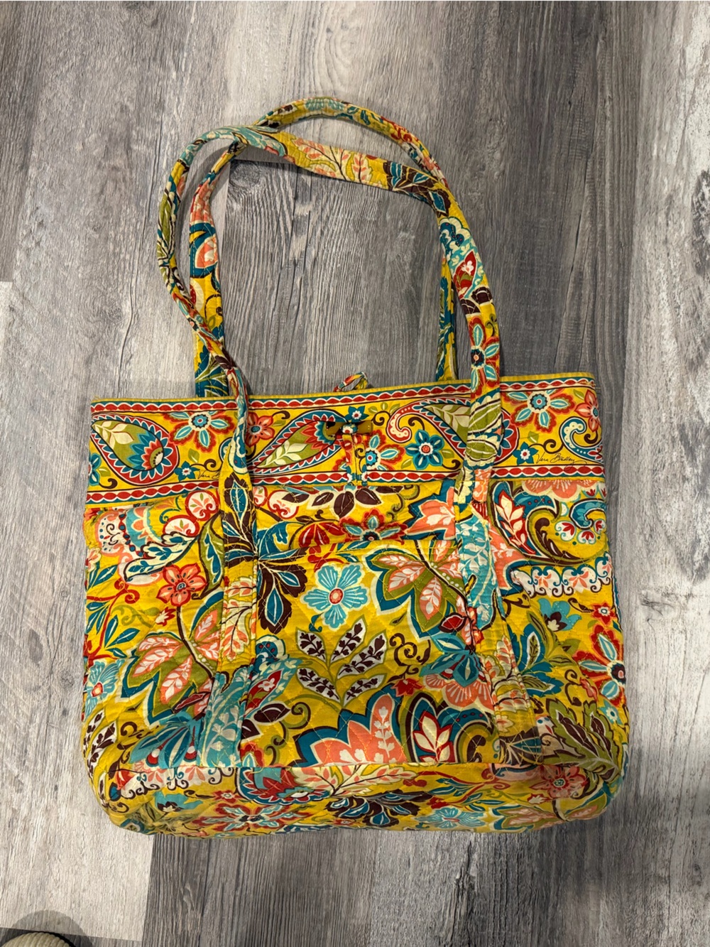 Vera Bradley Yellow Quilted Floral Paisley Tote